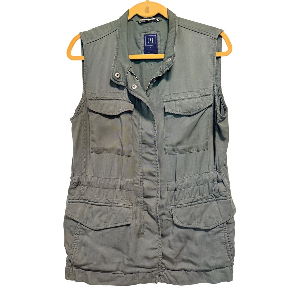 GAP Cool Olive Tencel Utility Vest, Large